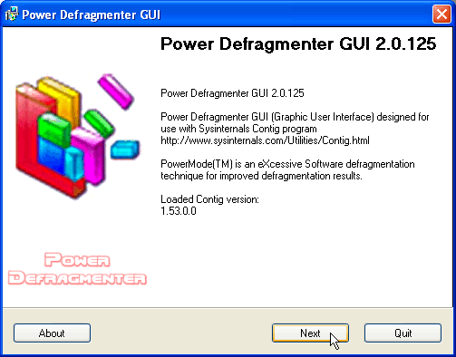contig sysinternals power defragmenter gui