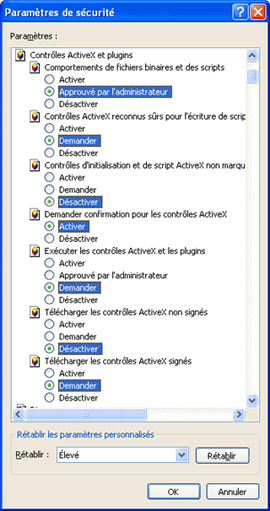 Réglages ActiveX dur dans Internet Explorer