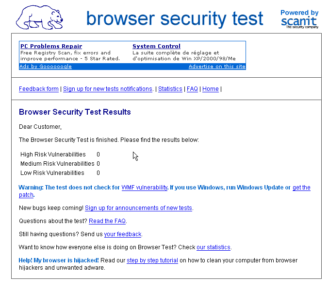 Tests de vulnérabilités en ligne - Browser Security Test