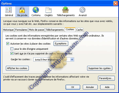 Cookie Manager > Onglet "Cookies Sites" - ici, une liste des sites qui ne pourront plus créer de cookies