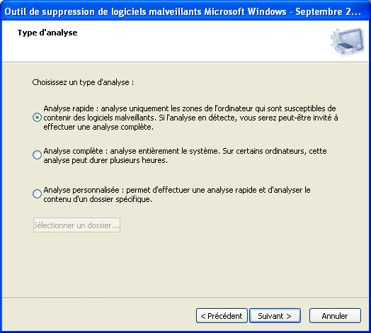 Outil de suppression de logiciels malveillants Microsoft Windows - (KB890830)