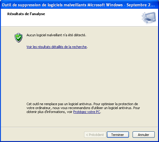 Outil de suppression de logiciels malveillants Microsoft Windows - (KB890830)